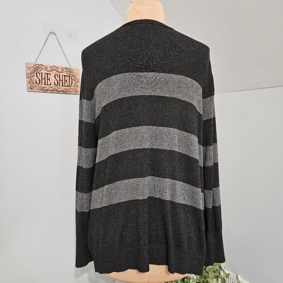 Eileen Fisher Cardigan Striped Sweater Button Front Normcore Momcore Minimal L - Picture 4 of 14
